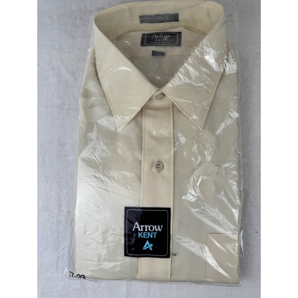 Vintage Arrow Kent Mens Dress Shirt Cream Tan Long Sleeve 17-33 Made in USA NIP